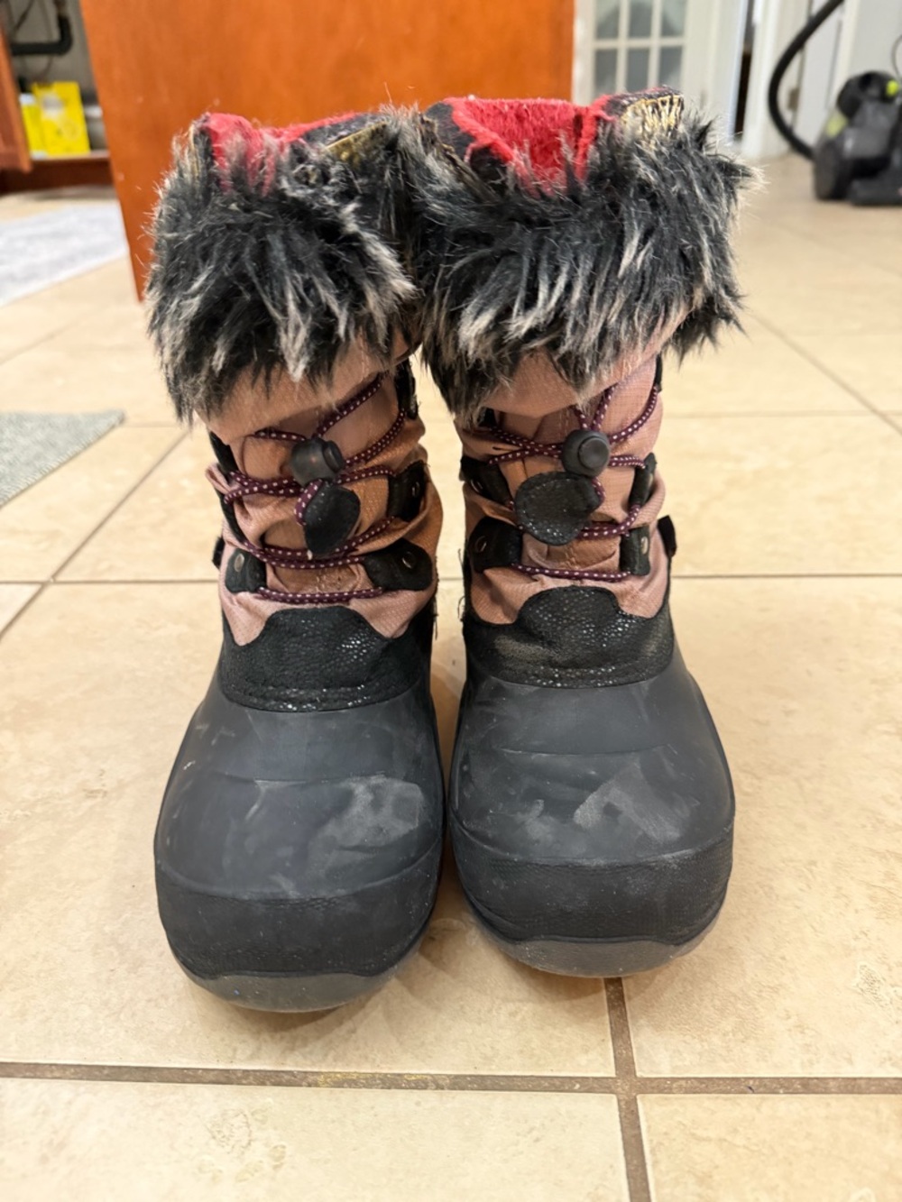 Kamik Kids Black Pink Fur-Trim Winter Boots